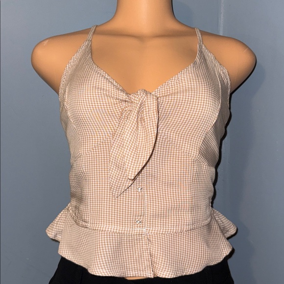 Japna Tops - Japna Gingham Halter Tie-Front Top - Size M